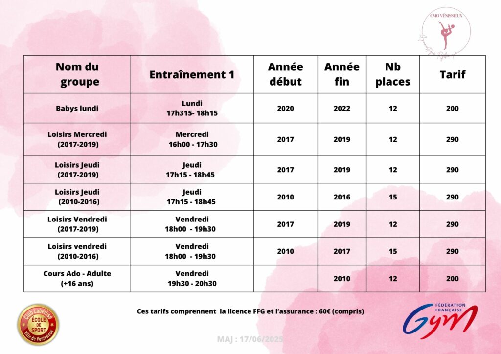 tarif Loisirs et babys -2025-2026